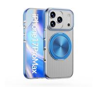 Étui à support magnétique rotatif pour iPhone 17, 16, 15, 14, 13, 12 Pro Max, 17 Air, 16E, bouton métallique, design ondulé, chargement sans fil, protection antichoc, bleu Far Peak, pour iPhone 17