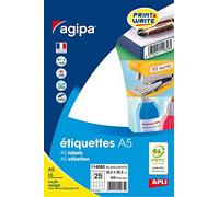 Apli-Agipa - Mat - Adhésif Permanent - Blanc - 38.5 X 26.5 Mm 400 Étiquette(S) (16 Feuille(S) X 25 Étiquettes