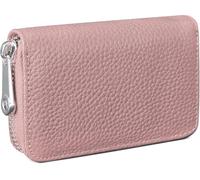 Étui accordéon en cuir véritable avec porte-cartes RFID et fermeture éclair avec 12 emplacements pour cartes et design compact - Parfait pour les femmes, rose, S, Décontracté