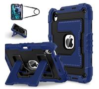 Étui adapté aux enfants pour Apple iPad mini 7 A17 Pro 2024/iPad Mini 6 2021 8,3" 7e/6e génération avec porte-crayon et bandoulière, coque rigide antichoc et béquille, bleu + noir
