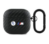 Étui AirPods 4 - BMW - Carbon Double Metal - Noir - Protection robuste - Mousqueton inclus