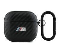 Étui AirPods 4 - BMW - PU Carbon M Collection - Noir - Matériau PC/PU - Mousqueton inclus