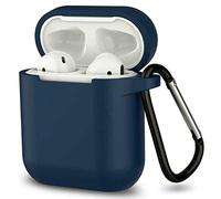 Etui AirPods Coque Silicone Bleu Foncé Compatible avec Apple Airpods 1 & 2 - Protection Anti Rayure Anti Choc Bouchon Anti Poussiere et Mousqueton