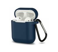 Etui AirPods Coque Silicone Bleu Foncé Compatible avec Airpods 1 & 2 - Protection Anti Rayure Anti Choc Bouchon Anti Poussiere et Mousqueton