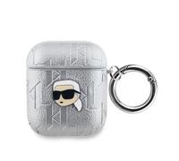 Étui AirPods - KARL LAGERFELD - Monogramme - Argent - Motif Karl Head - Protection PU