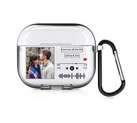 Étui AirPods personnalisé pour Apple AirPods 3e génération 2021, Housse de Protection de Style Musical avec Votre Texte et Votre Photo, étui Cadeau personnalisé avec Porte-clés (Transparent)