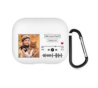 Étui AirPods personnalisé pour Apple AirPods 3e génération 2021, Housse de Protection Style Musique avec Votre Texte et Votre Photo, étui Cadeau personnalisé avec Porte-clés (Blanc)