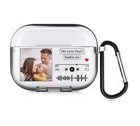 Étui AirPods personnalisé pour Apple AirPods Pro 2nd 2022, Housse de Protection de Style Musical avec Votre Texte et Votre Photo, étui Cadeau personnalisé avec Porte-clés (Transparent)
