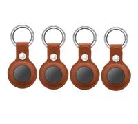 Étui AirTag avec porte-clés en cuir PU, paquet de 4 Marron