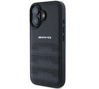 Étui AMG pour iPhone 16 6.1 noir étui rigide en cuir Lignes en relief Logo noir
