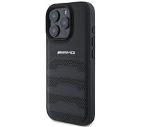 Étui AMG pour iPhone 16 Pro Max 6.9 noir étui rigide en cuir Lignes en relief Logo noir