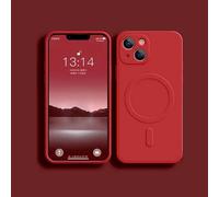 Étui Antichoc En Silicone Liquide Pour Iphone 17 16 15 14 13 12 11 Pro Max Plus,Chargeur Magnétique Sans Fil Pour Couverture Magsafe.Camellia Red.For Iphone 11