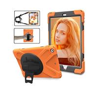 Étui Antichoc pour iPad Air 2 / iPad 6, Coque Housse Robuste à Rotation de 360 ° Résistant aux Chocs avec Béquille Dragonne Bandoulière Réglable pour Apple iPad Air 2 / iPad 6 (Orange)