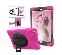 Étui Antichoc pour iPad Air/iPad 5, Coque Housse Robuste à Rotation de 360 ° Résistant aux Chocs avec Béquille Dragonne Bandoulière Réglable pour Apple iPad Air/iPad 5 (Rose Rouge)