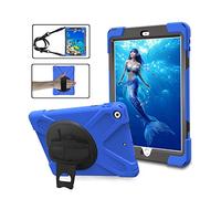 Étui Antichoc pour iPad Air/iPad 5, Coque Housse Robuste à Rotation de 360 ° Résistant aux Chocs avec Béquille Dragonne Bandoulière Réglable pour Apple iPad Air/iPad 5 (Bleu foncé)