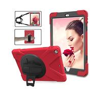 Étui Antichoc pour iPad Air/iPad 5, Coque Housse Robuste à Rotation de 360 ° Résistant aux Chocs avec Béquille Dragonne Bandoulière Réglable pour Apple iPad Air/iPad 5 (Rouge)