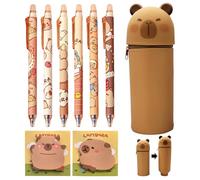 Étui Au Crayon Capybara En Silicone 1 Pièce, 6 Stylos À Bille, Notes Note De 2 Pièces, Animaux De Dessins Animés Mignons, Ensemble De Papeterie Étudiante Créative.