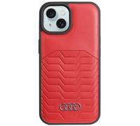 Étui Audi pour iPhone 15 Plus en cuir synthétique rouge MagSafe