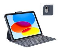 Étui avec clavier compatible avec iPad 10e génération : Bluetooth, sans fil, amovible, magnétique, clavier rechargeable avec étui folio fin et compact, rétroéclairé blanc (gris)