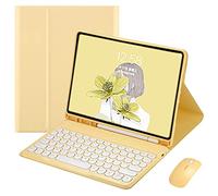Étui avec clavier et souris pour iPad 8, iPad 7, Air, 3 Pro 10,5", clavier circulaire, couleurs bonbon, clavier amovible de 8e, 7e génération 10,2" (iPad 7/iPad8/Air3/Pro 10,5, jaune)