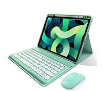 Étui avec clavier et souris pour iPad Air 5e génération 4e génération 10,9 iPad Pro 11 1e2e3e génération Étui supérieur avec portecrayon et touches rondes et clavier Bluetooth détachable Vert