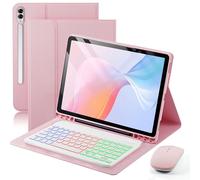 Étui avec clavier et souris rétroéclairés pour Samsung Galaxy Tab S11 ULTRA/S10 Ultra/S9 Ultra/S8 Ultra 14,6" avec clavier britannique sans fil Bluetooth et souris, porte-stylo intégré Rose