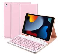 Étui avec clavier pour iPad 10,2" 9e génération 2021/8e génération 2020/7e génération 2019 avec fente pour crayon, espagnol Ñ avec stylet sans fil amovible clavier (QWERTY) et coque fine magnétique