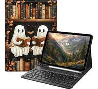 Étui avec clavier pour iPad 11{^>e<^} (A16, 2025) et iPad 10e génération 11" (2022), étui folio fin avec clavier Bluetooth amovible et béquille, protection motif fantômes amusants pour lire des livres