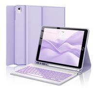Étui avec clavier pour iPad 9{^>e<^} génération 2021 10,2", housse de clavier folio avec porte-crayon, clavier sans fil amovible avec rétroéclairage 7 couleurs pour iPad 8e/7e génération/iPad Pro 10,5
