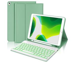 Étui avec clavier pour iPad 9{^>e<^} génération 2021 10,2", housse de clavier folio avec porte-crayon, clavier sans fil amovible avec rétroéclairage 7 couleurs pour iPad 8e/7e génération/iPad Pro 10,5