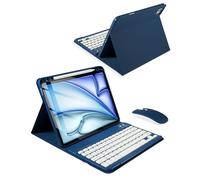 Étui avec clavier pour iPad Air 11" M2 2024/M3 2025/iPad Air 4e/5e 11" et iPad Pro 11" (4e/3e/2e/1ère), porte-crayon intégré, étui pour iPad avec souris et clavier Bluetooth, bleu foncé