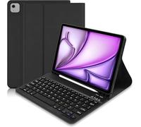 Étui avec clavier pour iPad Air 13" M3 2025/M2 2024, iPad Pro 12,9" (6e, 5e, 4e, 3e génération) avec clavier magnétique amovible, étui portefeuille en cuir avec porte-crayon (noir)