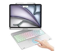 Étui avec clavier pour iPad Pro 12,9" 6e/5e/4e/3e génération, 7 modes, rétroéclairage arc-en-ciel, pavé tactile multipoint sans fil, étui de protection rotatif à 360° avec porte-crayon, grande