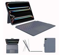 Étui avec clavier pour iPad Pro13 M4 : Bluetooth sans fil amovible, magnétique, clavier rechargeable avec Folio Slim Compact Housse amovible avec pavé tactile, blanc rétroéclairé