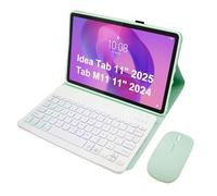 Étui avec clavier pour Lenovo Idea Tab 11" 2025/Tab M11/K11 LTE/Xiaoxin Pad 11" 2024, clavier rétroéclairé 7 couleurs avec souris, coque arrière en TPU souple, vert