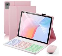 Étui avec clavier pour Lenovo Idea Tab Plus 12,1" 2025 / Lenovo Tab K12 - Housse amovible rétroéclairée arc-en-ciel avec souris (TB361FU/TB361ZU) - Rose