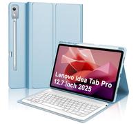 Étui avec clavier pour Lenovo Idea Tab Pro 12,7" 2025, bleu ciel | Clavier magnétique amovible sans fil, étui folio en cuir PU avec porte-stylo, mise en veille/réveil automatique