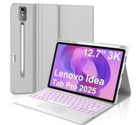 Étui avec clavier pour Lenovo Tab Pro 12,7" 2025, clavier Bluetooth sans fil, magnétique, amovible, rétroéclairé 7 couleurs, étui folio en cuir synthétique avec porte-crayon, pavé tactile multi-touch