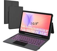 Étui avec clavier pour Samsung Galaxy Tab S10 FE/S9 FE 11"/S9 11" : clavier rétroéclairé 7 couleurs avec pavé tactile intelligent pour Samsung Tab S9/S10FE 2025 1" - Couverture de livre avec