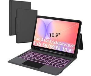 Étui avec clavier pour Samsung Galaxy Tab S10 FE/S9 FE 11"/S9 11" : clavier rétroéclairé 7 couleurs avec pavé tactile intelligent pour Samsung Tab S9/S10FE 2025 1" - Couverture de livre avec