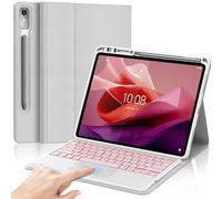 Étui avec clavier pour tablette Lenovo Tab P12 12,7" 2025, 7 couleurs rétroéclairées, pavé tactile intelligent, clavier Bluetooth sans fil amovible, coque fine en polyuréthane avec porte-crayon (gris)
