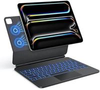 Étui avec Clavier QWERTZ rétroéclairé pour iPad Pro 13 M4 2024, touchpad Multi-Touch, Fixation magnétique, Angle réglable, matériau PU