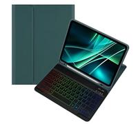 Étui avec clavier rétroéclairé coloré pour Galaxy Tab S10 FE / S9 FE 11" / Tab S9/S8/S7 11" avec clavier rétroéclairé Bluetooth RVB amovible, couleur bonbon, étudiant d'affaires, vert foncé + noir