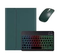 Étui avec clavier rétroéclairé pour Galaxy Tab S10 Lite / S10 FE / S9 FE 11", Tab S9/S8/S7 11" avec souris et clavier rétroéclairé RVB coloré arc-en-ciel amovible, vert foncé + noir