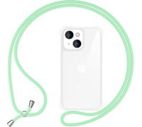 Étui avec cordon pour iPhone 15 Étui à porter autour du cou Étui de protection pour téléphone portable Cordon vert menthe