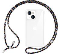 Étui avec cordon pour iPhone 15 Étui à porter autour du cou Étui de protection pour téléphone portable Cordon noir multicolore