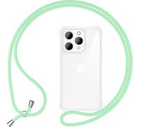 Étui avec cordon pour iPhone 15 Pro Étui tour de cou pour téléphone portable Chaîne corde menthe-verte