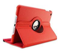 Étui avec Housse de Fonction de réveil du Sommeil pour étui iPad Air 2 Modèle A1566 A1567 Housse de Tablette 360 degrés Rotatif Coque en Cuir PU-Rouge