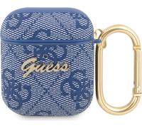 Etui avec mousqueton CG Mobile Guess PU-cuir 4G avec logo métal pour AirPods 1/2, couleur bleu