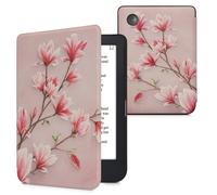 kwmobile Étui Compatible avec Kobo Clara 2E Coque - Étui à Rabat magnétique Tablette eReader Similicuir - Rose Clair-Blanc-Rose Ancien